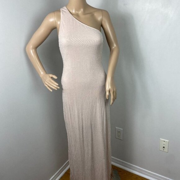 NWT Show Me Your Mumu One Shoulder Pink Cream Sparkle Maxi Dress Bridesmaid Gown - Picture 8 of 8